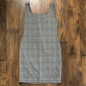 fitted black and white plaid dress